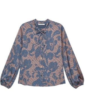 Maliparmi Sweet Foliage Hemd Mit Blumenprint Und Schleifenkragen - Blau
