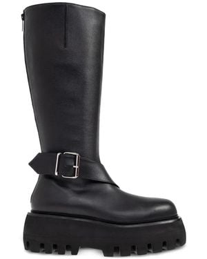 McQueen Buckle Platform Leather Biker Boots - Black