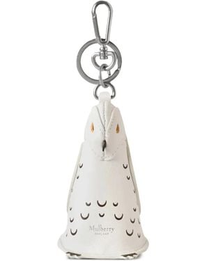 Mulberry Owl Leather Keyring - White