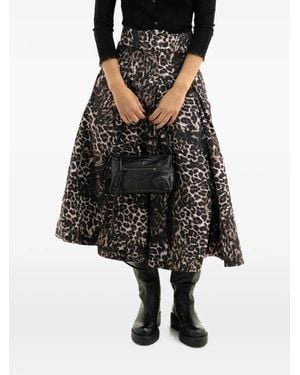 Samantha Sung Leopard-Print Belted Midi Skirt - Black