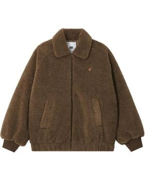 Chocoolate Teddy-Texture Zip-Up Jacket - Brown
