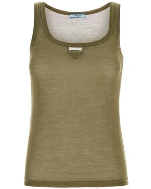 Prada Triangle-Logo Tank Top - Green