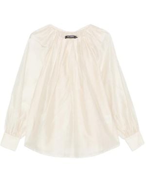 KARL LAGERFELD Gathered Long-Sleeve Blouse - Natural