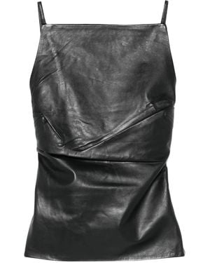 St. Agni Square-Neck Leather Top - Grey