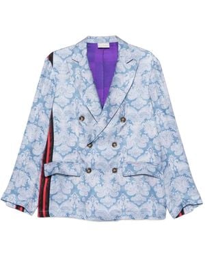 Pierre Louis Mascia Stripe-Detail Paisley-Print Jacket - Blue