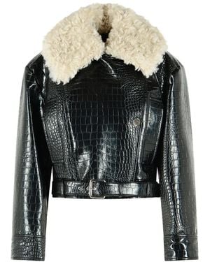 Sportmax Crocodile-Effect Biker Jacket - Black