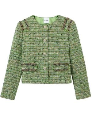 St. John Arden Tweed Embellished Jacket - Green