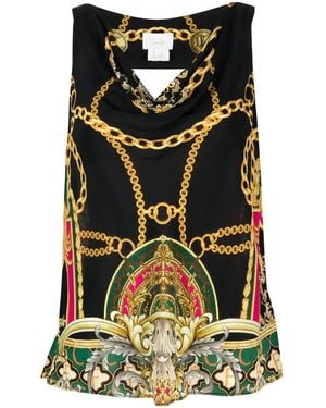 CAMILLA Graphic-Print Silk Top - Black