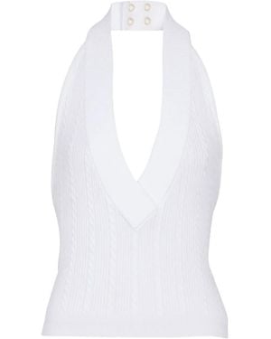 Balmain Cable-Knit Halterneck Top - White