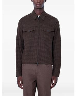 Moncler Checked Zip-Up Shirt Jacket - Brown
