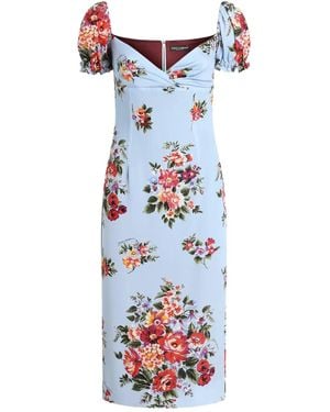 Dolce & Gabbana Flower Bouquet-Print Dress - Blue