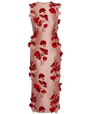 Erdem Mikado Floral Sleeveless Pencil Midi Dress - Red
