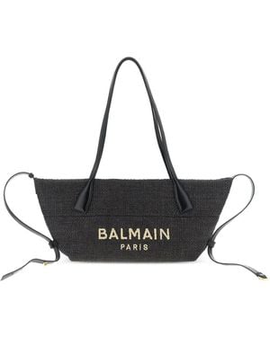 Balmain Track Raffia Tote Bag - Black