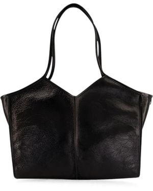 Hereu Medium Calella Distressed Leather Tote Bag - Black