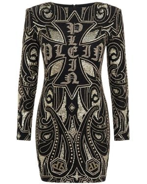 Philipp Plein Mini-Jurk Met Open Achterkant En Paisley-Print - Zwart