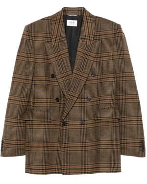 Saint Laurent Double-Breasted Checked Blazer - Brown