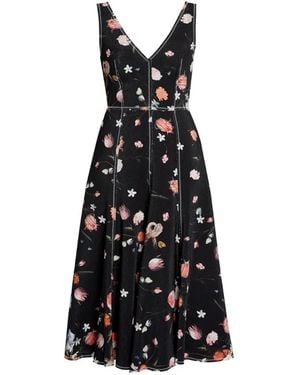 Erdem Floral Print Textured Twill Fit & Flare Dress - Black