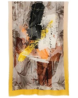 D'Aniello Abstract-Print Frayed Scarf - Natural