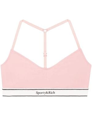 Sporty & Rich Serif Logo Racerback Sports Bra - Pink