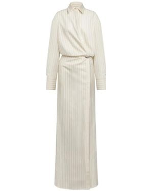 Dondup Pinstripe-Pattern Wrap Maxi Dress - White