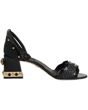 Dolce & Gabbana Studded Block-Heel Sandals - Black