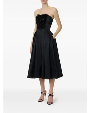 Elisabetta Franchi Embroidered Floral-Appliqué Midi Dress - Black