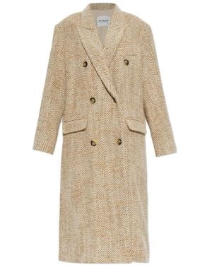 Isabel Marant Pilda Herringbone Double-Breasted Coat - Natural