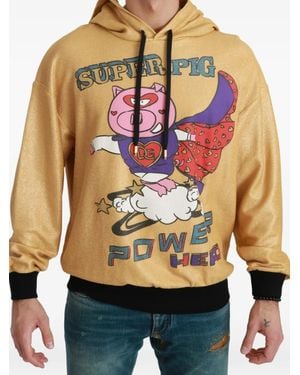 Dolce & Gabbana Glitter-Finish Graphic-Print Hoodie - Yellow