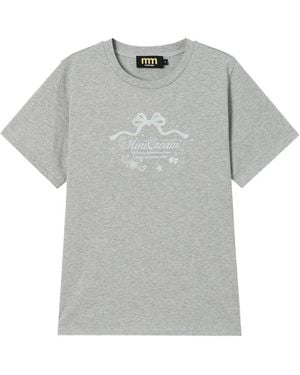 Mini Cream Graphic-Print Faux-Pearl-Embellished T-Shirt - Grey