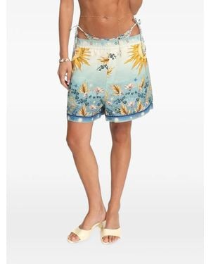Agua Bendita Nader Watts Celestial-Print Floral-Print Shorts - Blue