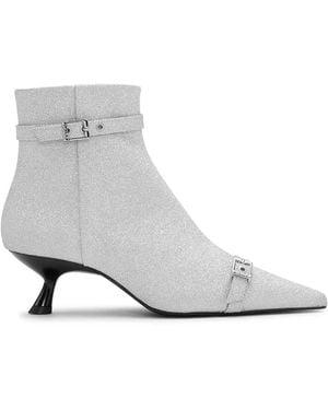 Ganni Eyelet-Detail Glitter Ankle Boots - White