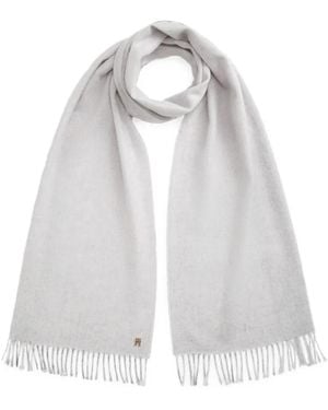 Tommy Hilfiger Fringed Logo-Plaque Scarf - White