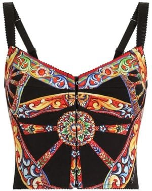 Dolce & Gabbana Carretto-Print Charmeuse Top - Grey