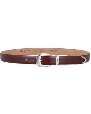 Mancini 1979 Engraved-Buckle Leather Belt - White