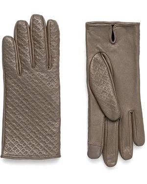 BOSS Logo-Emed Leather Gloves - Grey