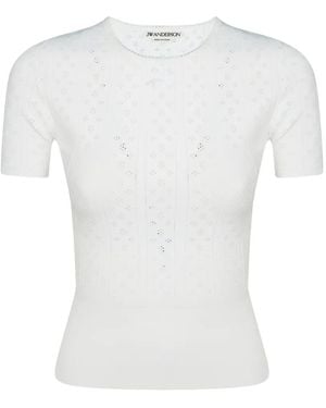 JW Anderson Pointelle-Knit Bow-Detail T-Shirt - White