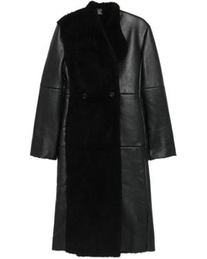 Litkovskaya Shearling-Trim Leather Coat - Black