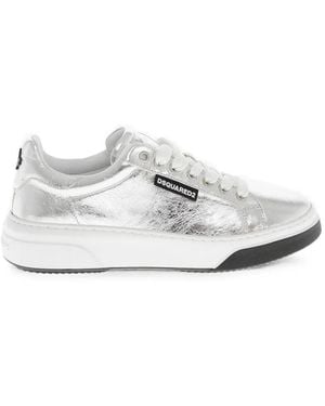 DSquared² Metallic Textured Leather Sneakers - White