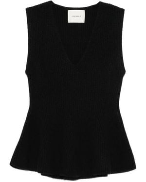 Lisa Yang Ribbed-Knit V-Neck Top - Black