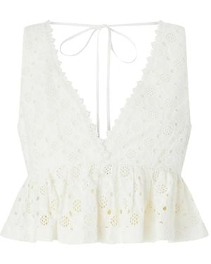 Pinko Crop Top With Ruffle And Openwork Pattern - White