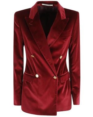 Tagliatore Velvet Double-Breasted Jacket - Red
