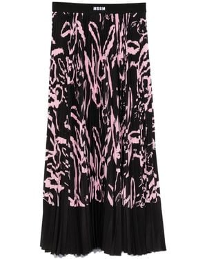 MSGM Falda plisada con conejo estampado - Negro