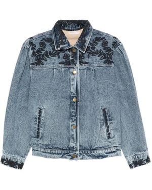 MAISON HOTEL Wesley Floral-Embroidered Denim Jacket - Blue