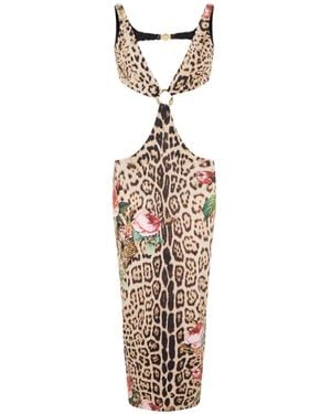 Roberto Cavalli Leopard-Print Midi Dress - White