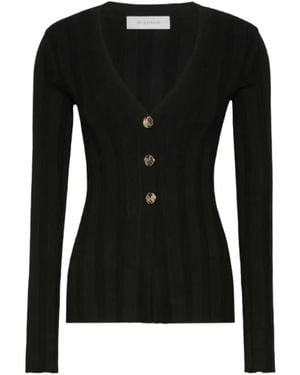 Sportmax Laser Ribbed-Knit V-Neck Cardigan - Black