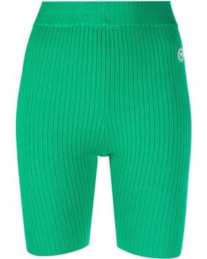Sporty & Rich Logo-Patch Ribbed-Detailing Shorts - Green