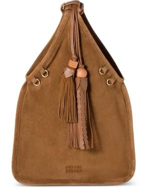 Miu Miu Sac Porté Épaule À Pompon - Marron