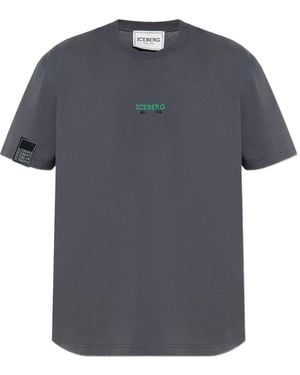 Iceberg Logo-Embroidered Cotton T-Shirt - Blue
