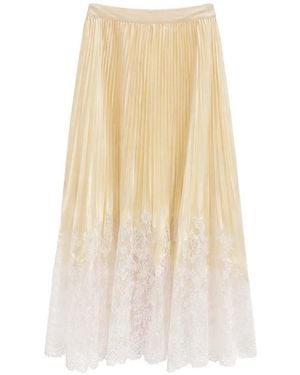 Self-Portrait Lace Pleated Midi Skirt - White