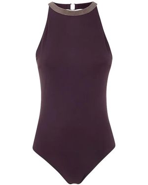 Brunello Cucinelli Bañador Con Cuello Halter Y Aplique Monili - Morado
